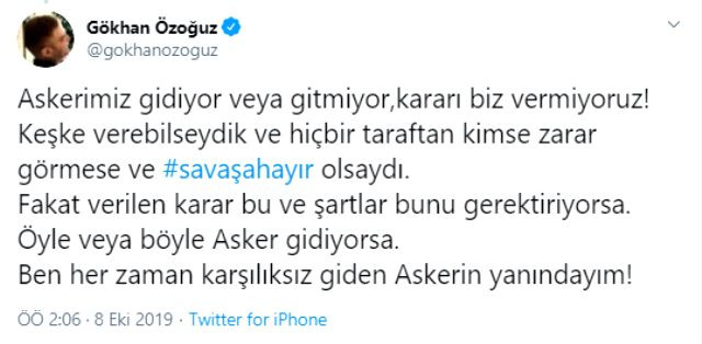 Gökhan Özoğuz'dan Barış Pınarı Harekatı çıkışı: Siz uyuyordunuz - Resim : 1