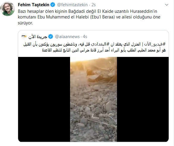 Fehim Taştekin: Ölen kişi Bağdadi değil - Resim : 1