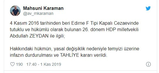 HDP'li Abdullah Zeydan hakkında tahliye kararı - Resim : 1