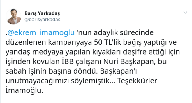 İmamoğlu'na bağış yaptığı için işten kovulmuştu! - Resim : 1