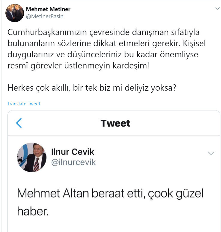 AKP'li Metiner'den Erdoğan'ın başdanışmanına sert tepki! - Resim : 1