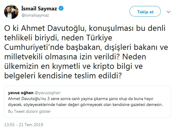 İsmail Saymaz'dan Ahmet Davutoğlu sorusu - Resim : 1