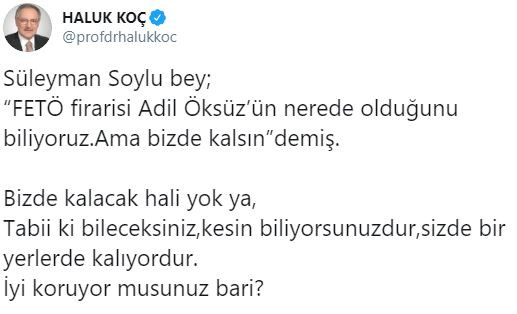 CHP'li Koç'tan Soylu'ya 'Adil Öksüz' tepkisi! - Resim : 1