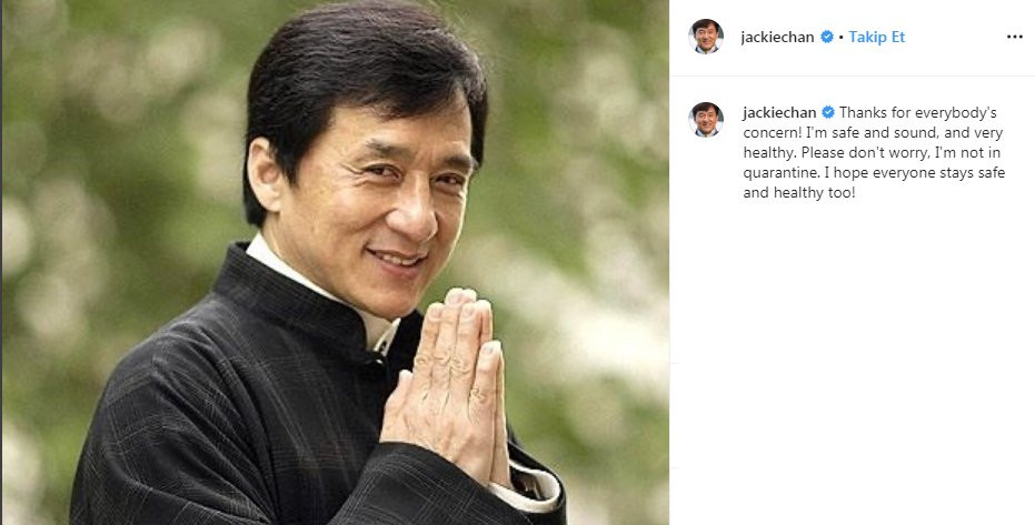 Jackie Chan’den koronavirüsü açıklaması: Sağlıklıyım, karantinada değilim - Resim : 1