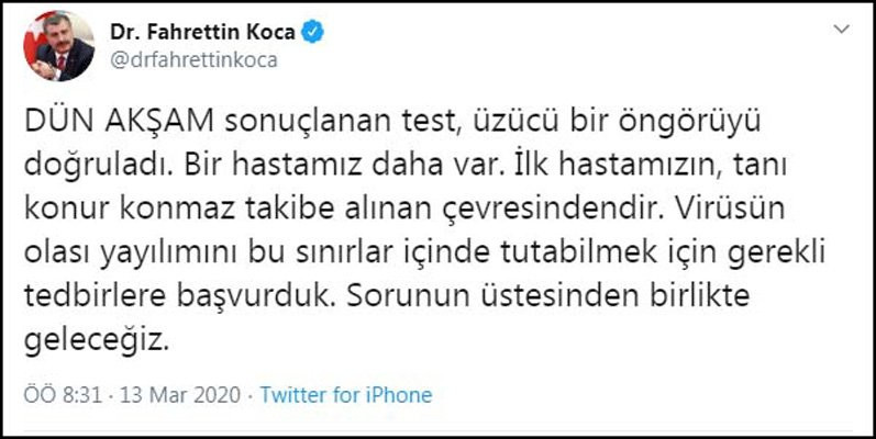 Türkiye’de ikinci koronavirüsü vakası tespit edildi - Resim : 1