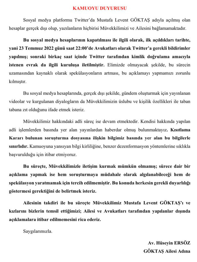 Avukat Ülgen, 'Levent Göktaş' hesabının sahte olduğunu açıkladı - Resim : 1