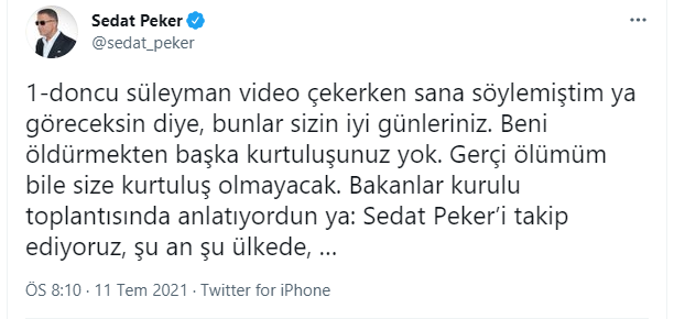 Sedat Peker'den Soylu'ya: Seni her yerde dakika dakika takip ediyorum - Resim : 1