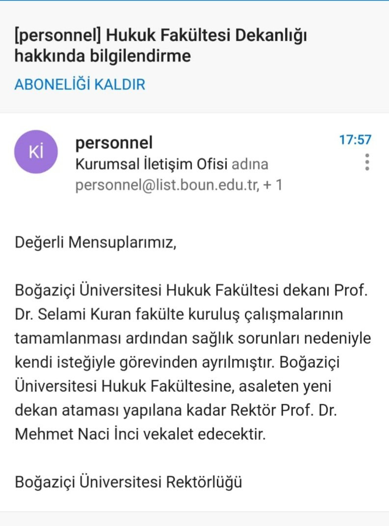 Boğaziçi Üniversitesi Hukuk Fakültesi kurucu dekanı Selami Kuran istifa etti - Resim : 1