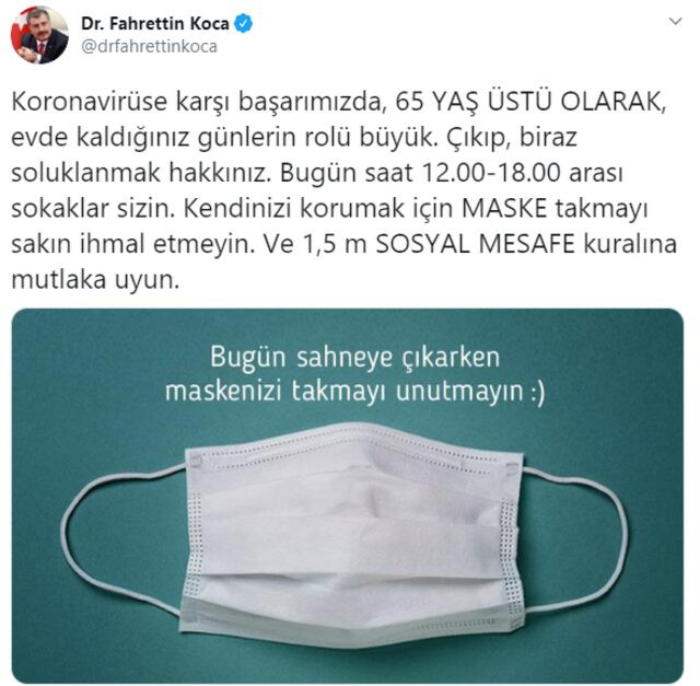 Sağlık Bakanı Koca'dan sokağa çıkacak 65 yaş üstü vatandaşlara uyarı - Resim : 1