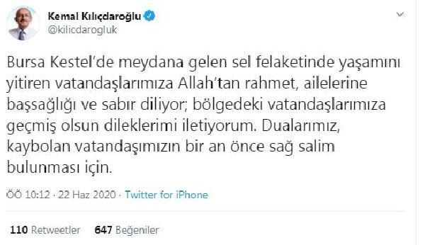 Kılıçdaroğlu'ndan selde ölenler için başsağlığı mesajı - Resim : 1