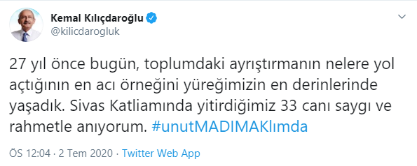 Kılıçdaroğlu'ndan Sivas Katliamı mesajı - Resim : 1