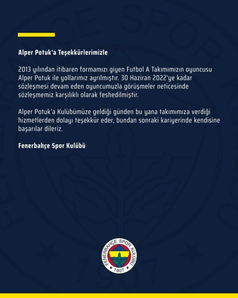 Fenerbahçe'de Alper Potuk'la yollar ayrıldı - Resim : 1