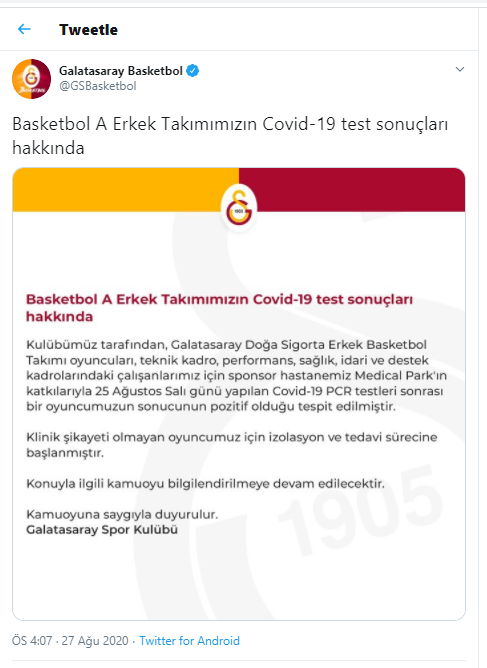 Galatasaray'da bir koronavirüs vakası daha - Resim : 1