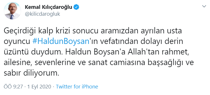 Kılıçdaroğlu'ndan Haldun Boysan için başsağlığı mesajı - Resim : 1