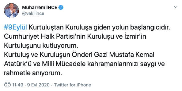 Muharrem İnce'den 9 Eylül paylaşımı - Resim : 1