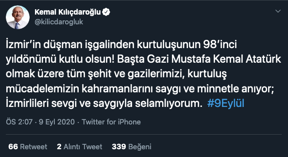 CHP Lideri Kılıçdaroğlu'ndan 9 Eylül mesajı - Resim : 1