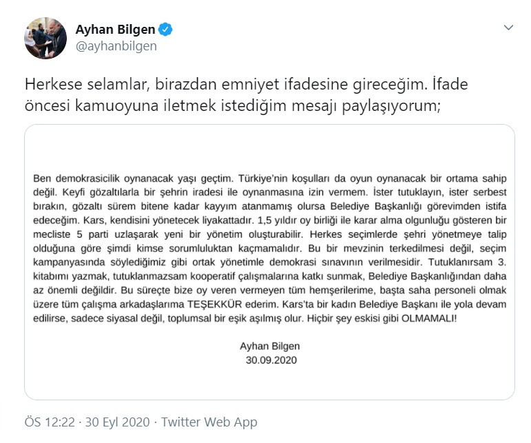 Ayhan Bilgen'den istifa açıklaması  - Resim : 1