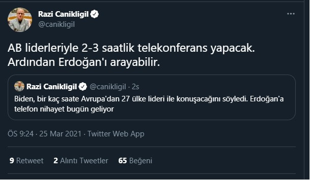 'Joe Biden bu gece Erdoğan’ı arayabilir' - Resim : 1