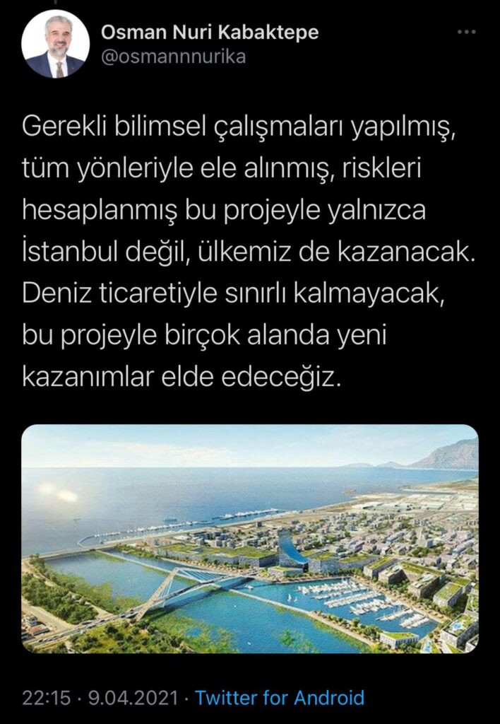 AKP İstanbul İl Başkanı, 'Kanal İstanbul' paylaşımıyla sosyal medyanın gündemine oturdu - Resim : 1