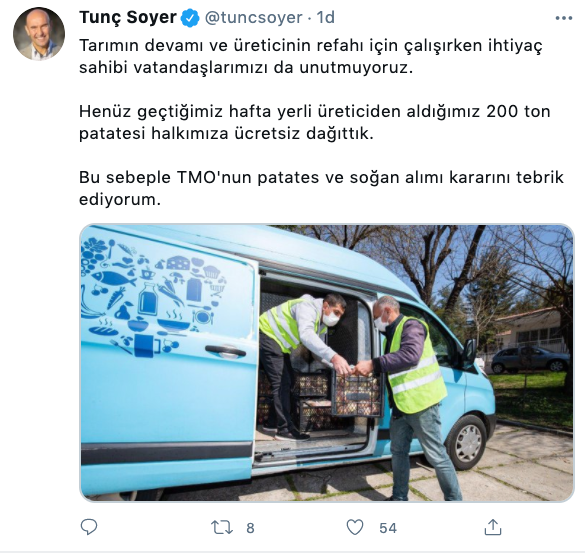 Tunç Soyer: Yerli üreticiden aldığımız 200 ton patatesi halkımıza ücretsiz dağıttık - Resim : 1