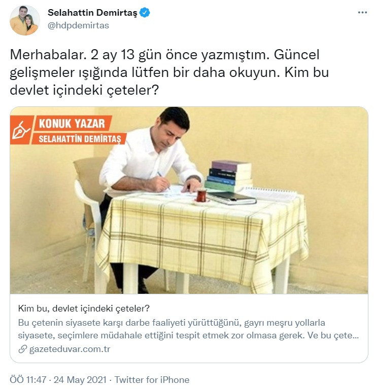 Sedat Peker'in iddialarının ardından Demirtaş'tan dikkat çeken paylaşım - Resim : 1