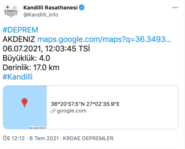 Akdeniz’de deprem - Resim : 1