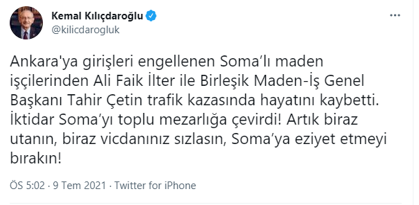 Kılıçdaroğlu'ndan 'Tahir Çetin ve Ali Faik İlter' mesajı: Soma’ya eziyet etmeyi bırakın - Resim : 1