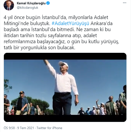 Adalet Mitingi'nin yıl dönümünde Kılıçdaroğlu'ndan anlamlı paylaşım - Resim : 1