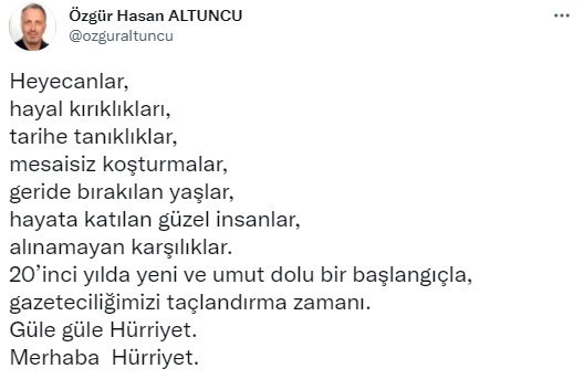 Sosyal medya paylaşımları dikkat &ccedil;eken muhabir, H&uuml;rriyet'e veda etti - Resim : 1