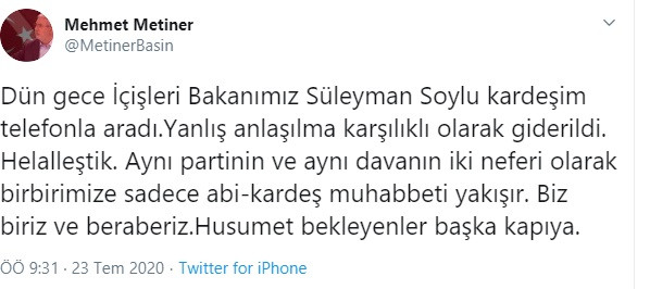 Mehmet Metiner, Süleyman Soylu ile barıştığını duyurdu - Resim : 1