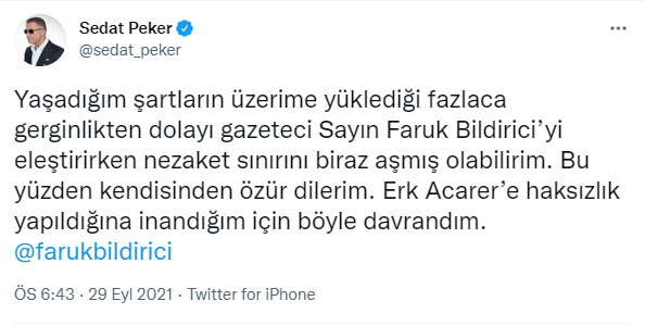 Sedat Peker'den özür paylaşımı - Resim : 1
