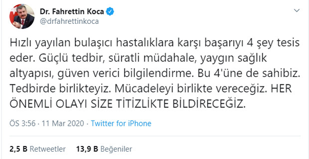 Sağlık Bakanı Koca'dan koronavirüs paylaşımı - Resim : 1