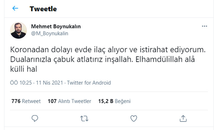 Görevden alınan Ayasofya eski imamı Boynukalın, koronavirüse yakalandı - Resim : 1