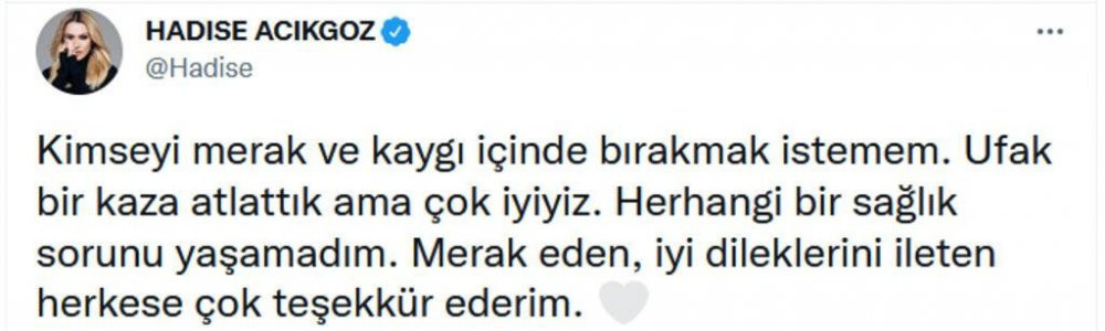 Trafik kazası geçiren Hadise'den açıklama - Resim : 1