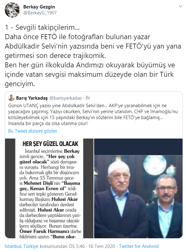 'Her şey &ccedil;ok g&uuml;zel olacak' sloganını bulan Berkay'dan Selvi'ye 'FET&Ouml;' yanıtı - Resim : 1