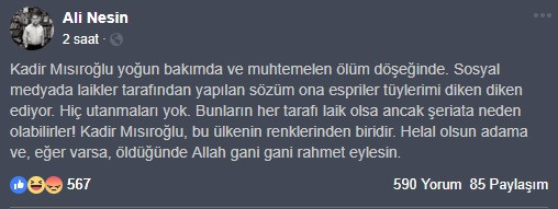 Ali Nesin: Kadir Mısıroğlu, bu ülkenin renklerinden biridir - Resim : 1