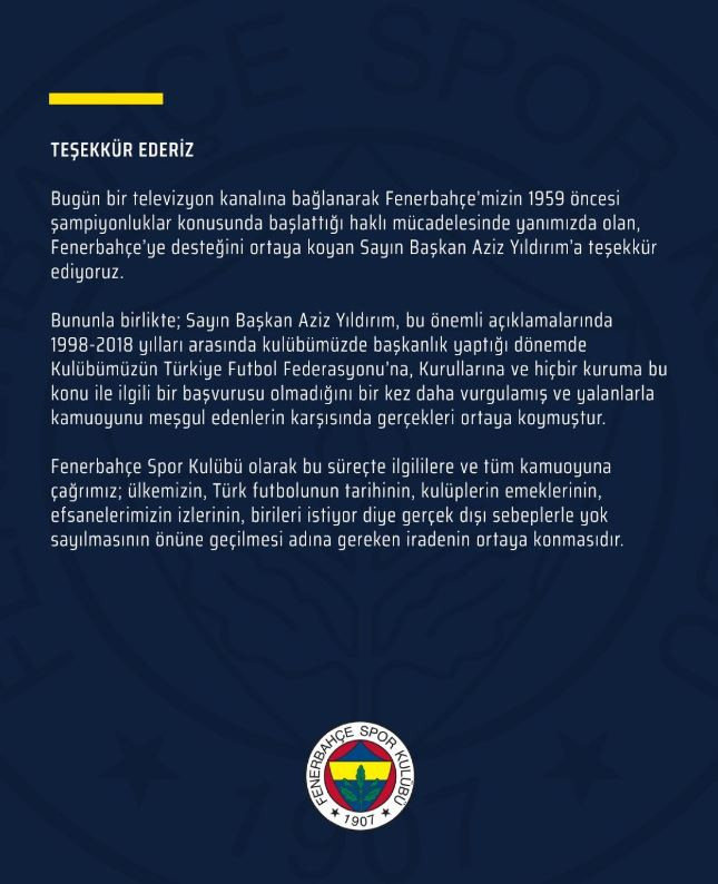 Fenerbahçe: Haklı mücadelemizde yanımızda olan Aziz Yıldırım'a teşekkür ediyoruz - Resim : 1