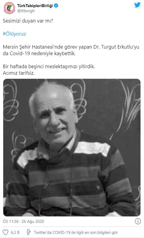 Dr. Turgut Erkutlu koronavirüs nedeniyle hayatını kaybetti: 'Bir haftada beşinci meslektaşımızı yitirdik' - Resim : 1