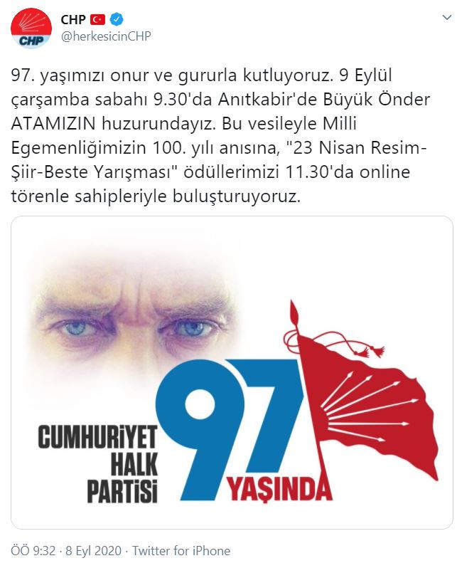 CHP'den 97. yıl paylaşımı... Kutlama programı belli oldu - Resim : 1