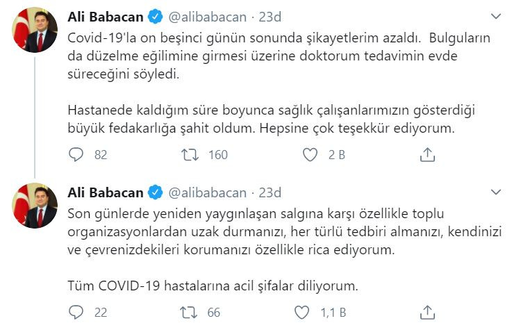 Koronavirüse yakalanan Ali Babacan'ın son durumu hakkında açıklama - Resim : 1