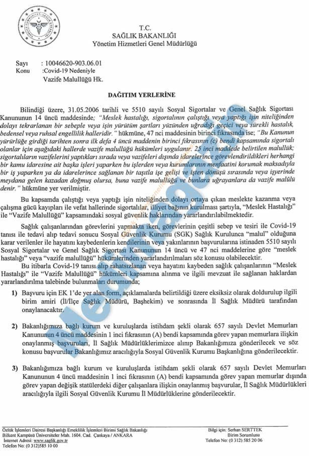 Sağlık Bakanlığı'ndan koronavirüs nedeniyle hayatını kaybeden sağlıkçılar için yeni genelge - Resim : 1