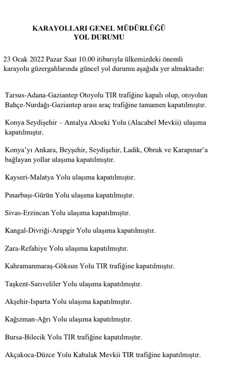 Ulaşıma kar engeli! Kara Yolları Genel Müdürlüğü kapanan yolları açıkladı - Resim : 1