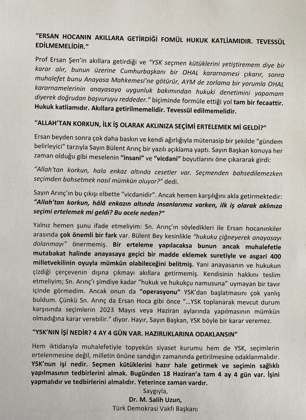 TDV Başkanı'ndan Ersan Şen'in 'Seçim ertelenebilir' açıklamasına tepki - Resim : 2