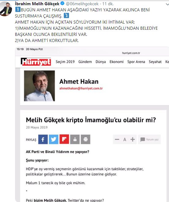 Gökçek 'kripto İmamoğlu'cu mu? Ahmet Hakan'ı korkuttular mı? - Resim : 1