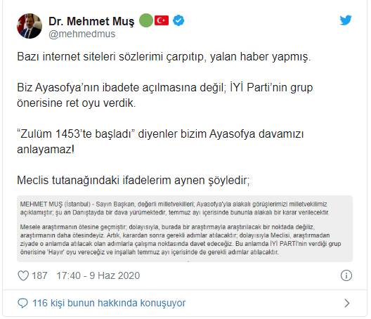 AKP, Ayasofya’nın ibadete açılmasını reddetti - Resim : 1