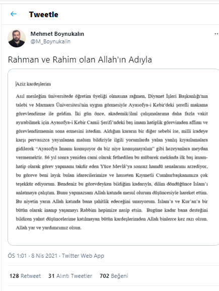 Ayasofya İmamı Prof. Dr. Mehmet Boynukalın'a şok - Resim : 2