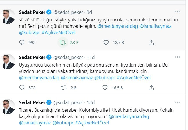 Sedat Peker'den, Süleyman Soylu'ya 'Kolombiya' yanıtı: Fiyatları sen bilirsin - Resim : 1