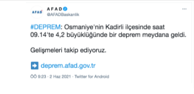 Osmaniye'de 4,2 büyüklüğünde deprem - Resim : 1