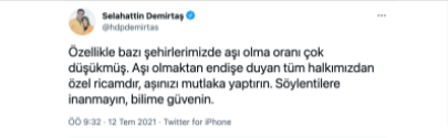 Selahattin Demirtaş'tan aşı çağrısı - Resim : 1