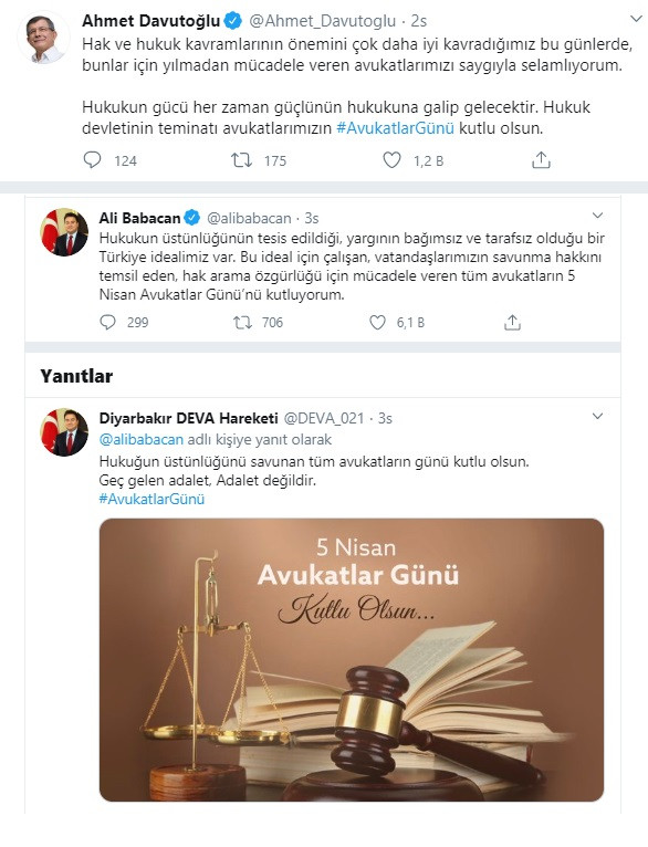 Babacan ve Davutoğlu'ndan  avukatlar gününde hukukun üstünlüğü mesajı - Resim : 1